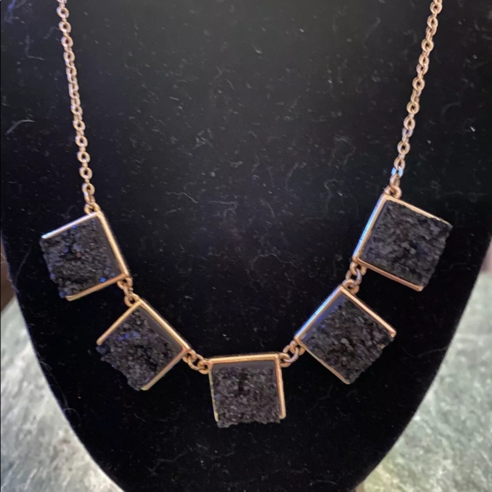 Black square Druzy Gold-tone Necklace